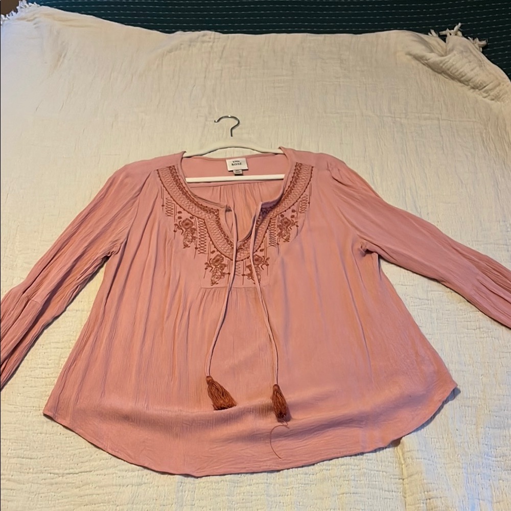 Knox Rose Pink Tie Front Embellished Blouse